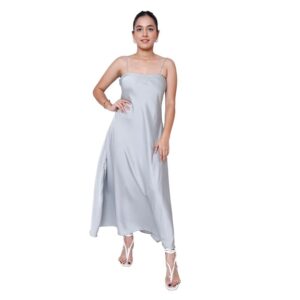 Sheux Solid Satin Backless Maxi Dress for Women & Girls – Luxe, Sultry & Timeless | Ideal for Date Night Dress, Night Parties & Outing or Beach wear