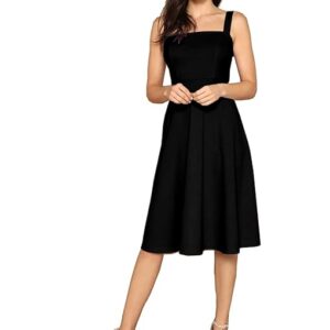 Aahwan Women's Black Fit and Flare Midi Dress