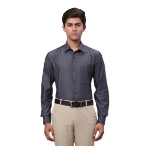 Raymond Men Pure Cotton Slim Fit Solid Pattern Semi Cut Away Collar Formal Shirt