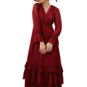 Sassafras Women's V-Neck Flared Maxi Dress