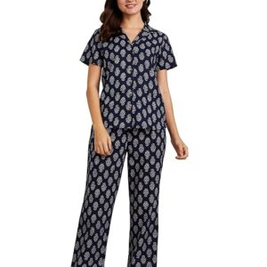 Amazon Brand - Myx Women Cotton Shirt and Relaxed Pajama Set | Night Suit Set (Available in Plus Sizes)