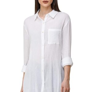Women Fashion U-Neck Long Sleeve Shirt Solid Casual Pure Cotton Button Down Tunic/Long Shirt Loose Tops