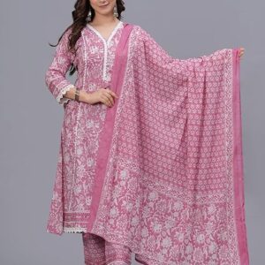 Amayra Women's Pure Cotton Printed Straight Kurta Set with Palazzo Pants & Dupatta- Ethnic Wear