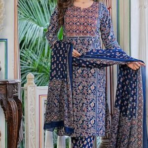 Amayra Women's Pure Cotton Printed Straight Kurta Set with Palazzo Pants & Dupatta|Ethnic wear|Kurti Suit Set for Women